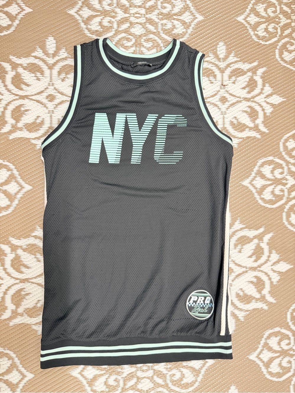 Forever 21 Black Mesh Tank with Mint NYC Graphic